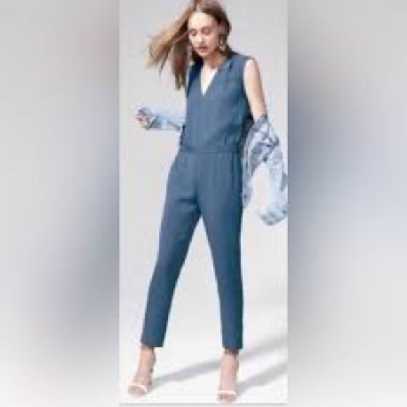 J. Crew Sleeveless Blue V Neck Jumpsuit - Picture 1 of 5